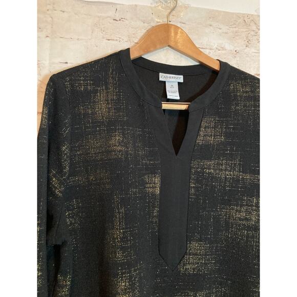 Catherines Tunic Top Womens 1X Black & Gold Glitter Speckled Asymmetric Hem Plus - Picture 7 of 13
